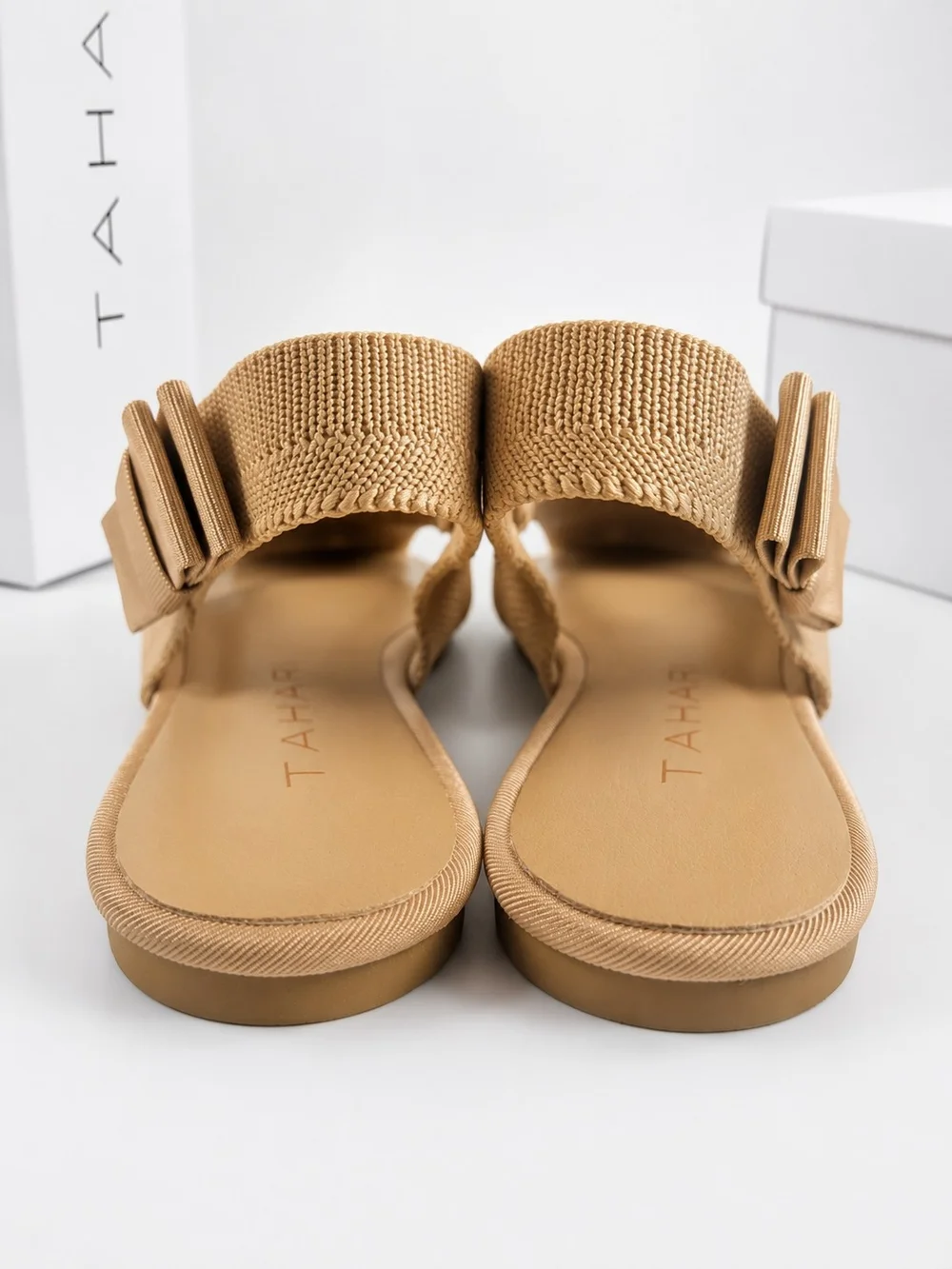 Tahari Singapore Tan Beige Knit Bow Slingback Flats Size 6 NIB/ 7 NWOB